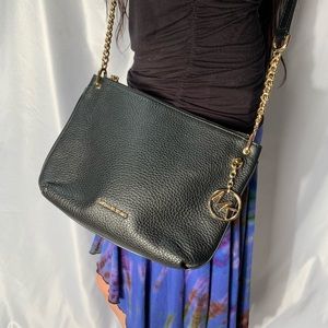 Michael Kors Black Leather Purse with Gold Accents